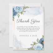 Little Sweetie Elegante Blue Botanical Baby Shower Dankeskarte (Vorderseite)
