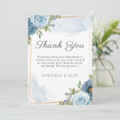 Little Sweetie Elegante Blue Botanical Baby Shower Dankeskarte (Stehend Vorderseite)