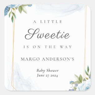 Little Sweetie Elegante Blue Botanical Baby Shower Quadratischer Aufkleber