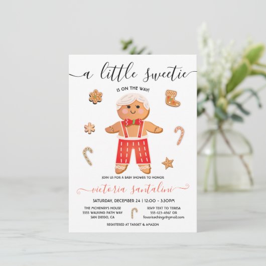 Little Sweetie Gingerbread Boy Baby Dusche Einladung (Stehend Vorderseite)