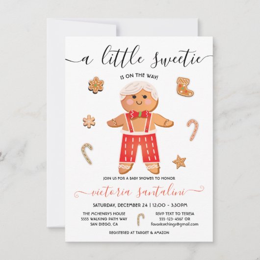 Little Sweetie Gingerbread Boy Baby Dusche Einladung (Vorderseite)