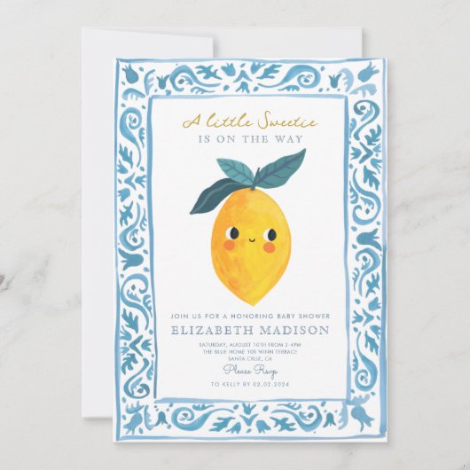 Little Sweetie Lemon Citrus Baby Dusche Einladung (Vorderseite)