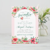 Little Sweetie Pink Watermelon Floral Baby Dusche Einladung (Stehend Vorderseite)