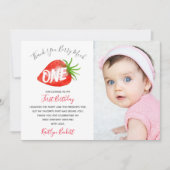 Little Sweetie Strawberry 1. Geburtstag Foto Dankeskarte (Vorderseite)