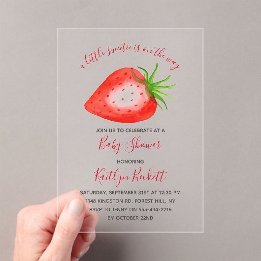 Little Sweetie Strawberry Baby Shower Acryleinladungen (Insitu (Handheld))