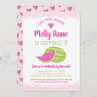 Little Sweetie Watermelon Birthday Girl Pink Green Einladung