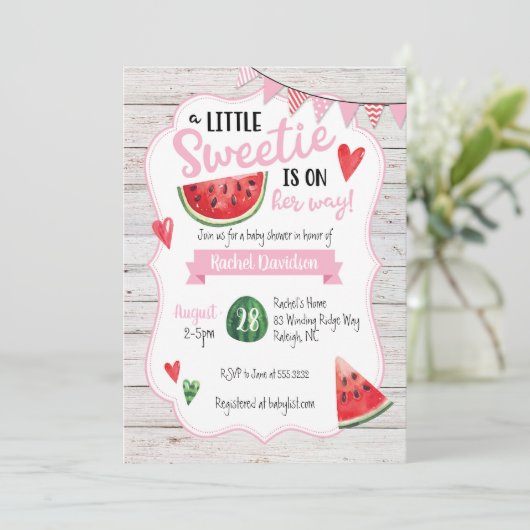 Little Sweetie Watermelon Kinderdusche Einladung (Stehend Vorderseite)