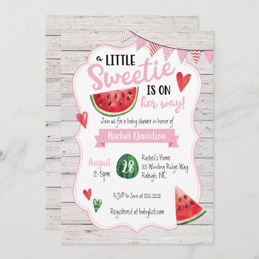 Little Sweetie Watermelon Kinderdusche Einladung (Vorne/Hinten)