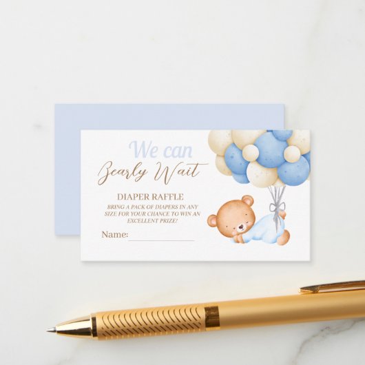 Little Teddy Balloon Baby Boy Dusche Windel Raffle Begleitkarte (Vorderseite/Rückseite Beispiel)
