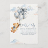 Little Teddy Bear Blue Balloons Clouds Baby Boy Begleitkarte (Vorderseite)