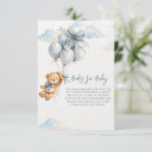 Little Teddy Bear Blue Balloons Clouds Baby Boy Begleitkarte (Stehend Vorderseite)