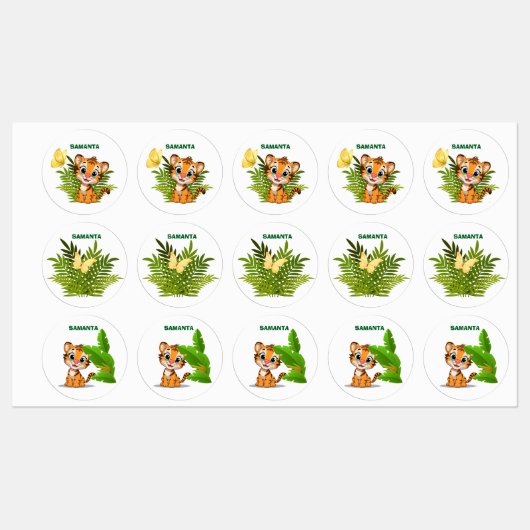Little Tiger & Butterfly Waterproof Labels Etiketten (Blatt)