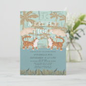 Little Tiger chinoiserie Chic Blue Baby Dusche Einladung (Stehend Vorderseite)
