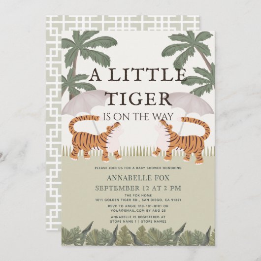 Little Tiger chinoiserie Chic Green Baby Dusche Einladung (Vorne/Hinten)