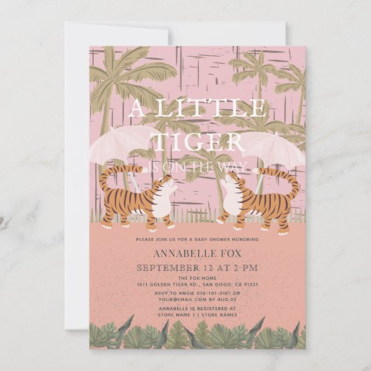 Little Tiger chinoiserie Chic Pink Baby Dusche Einladung (Vorderseite)