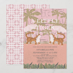 Little Tiger chinoiserie Chic Pink Baby Dusche Einladung