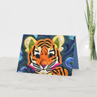 Little Tiger Cub Quilt like Design Geburtstagskart Dankeskarte