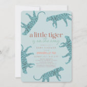 Little Tiger Modern Blue Boy Baby Dusche Einladung (Vorderseite)