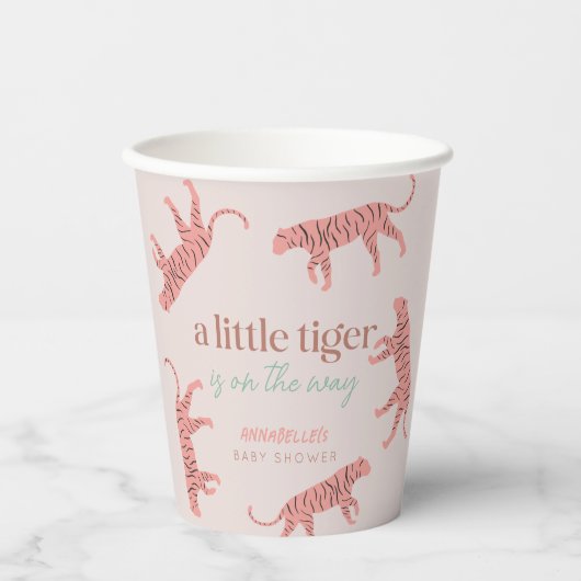 Little Tiger Modern Pink Girl Baby Dusche Pappbecher (Vorderseite)