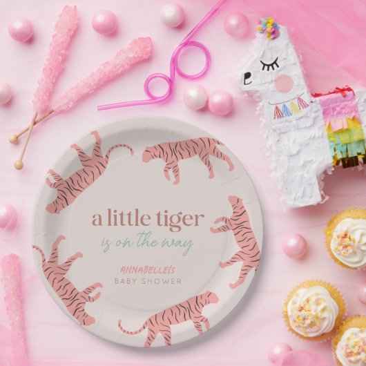 Little Tiger Modern Pink Girl Baby Dusche Pappteller (Party)