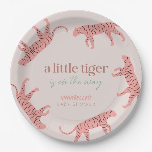 Little Tiger Modern Pink Girl Baby Dusche Pappteller (Vorderseite)