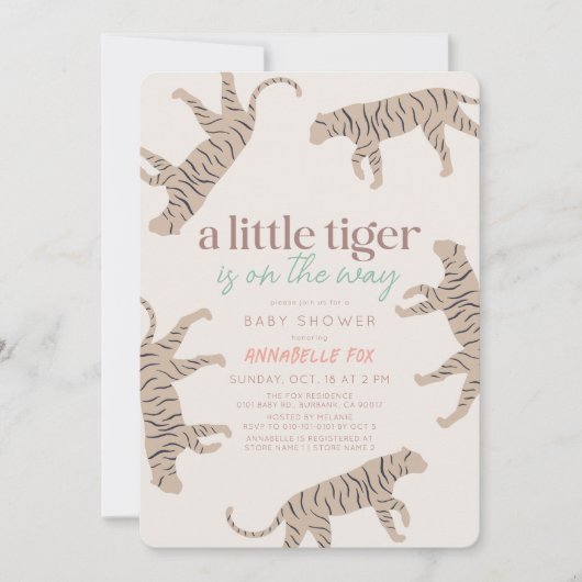 Little Tiger Modern Taupe Baby Dusche Einladung (Vorderseite)