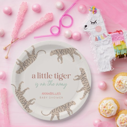Little Tiger Modern Taupe Baby Dusche Pappteller (Party)