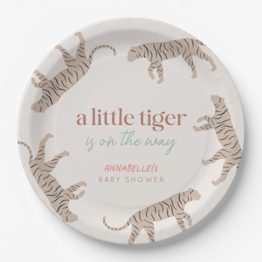Little Tiger Modern Taupe Baby Dusche Pappteller (Vorderseite)