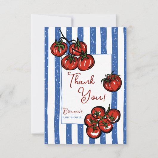 Little tomato blue stripes Italian baby shower Dankeskarte (Vorderseite)