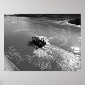 Little Trawler, Cardiff Bay Harbour - Black and Wh Poster