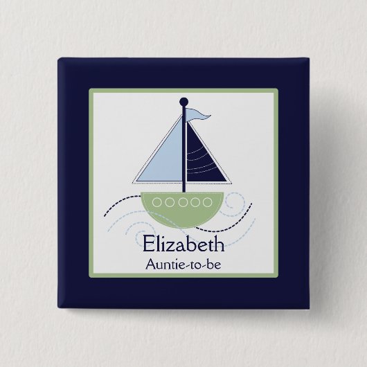 Little Trendy Sailboat (grün/blau) Nametag Button (Vorderseite)