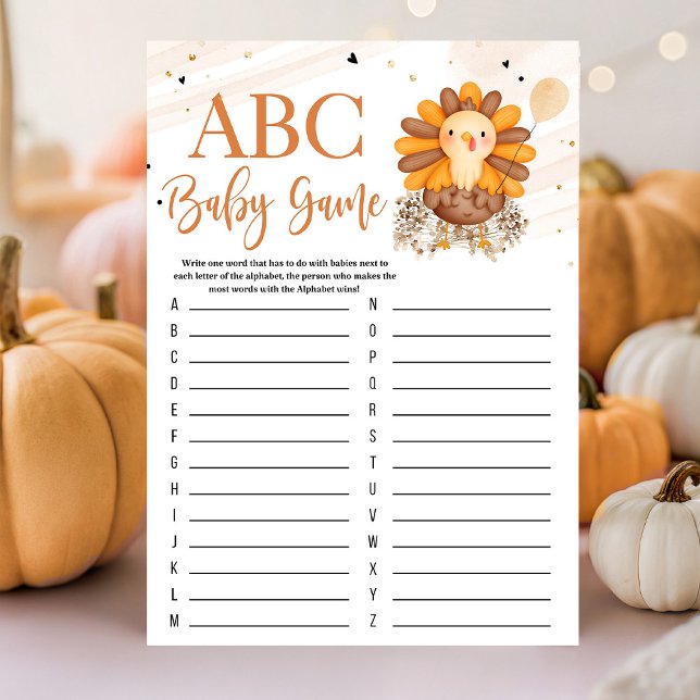 Little Turkey Baby Shower Erntedank Game (Little Turkey baby shower Thanksgiving game with turkey artwork, warm autumn colors, and playful har)