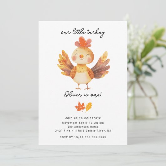 Little Turkey Birthday Einladung (Stehend Vorderseite)