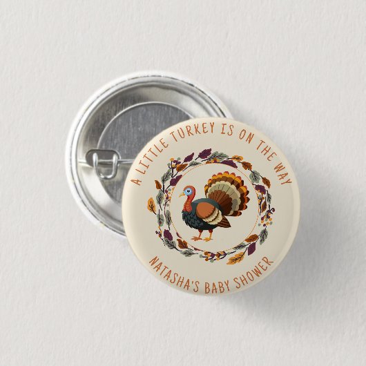 Little Turkey Erntedank Fall Baby Dusche Button (Vorne & Hinten)