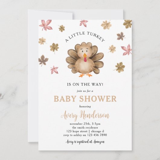Little Turkey Erntedank Fall Baby Dusche Einladung (Vorderseite)