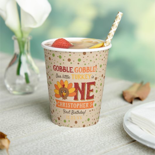 Little Turkey Fall Erntedank 1. Geburtstag Pappbecher (In Situ)