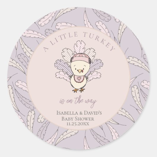 Little Turkey Feathers Autumn Girl Baby Shower Runder Aufkleber (Vorderseite)
