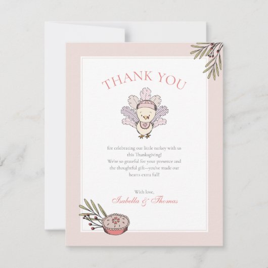 Little Turkey Girl Fall Baby Dusche Danke Karte (Vorderseite)