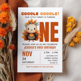 Little Turkey Gobble Thanksgiving 1st Birthday Einladung