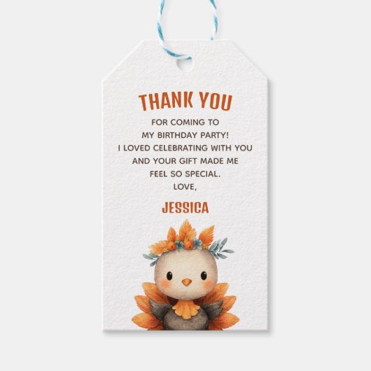 Little Turkey Thanksgiving 1st Birthday Thank You Geschenkanhänger (Vorderseite)