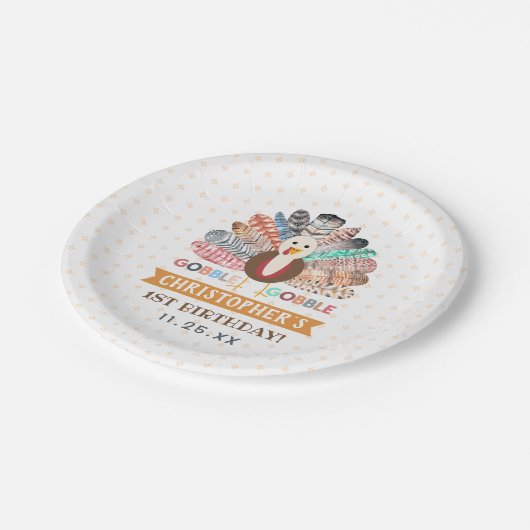 Little Turkey Thanksgiving Any Age Birthday Pappteller (Schrägansicht)
