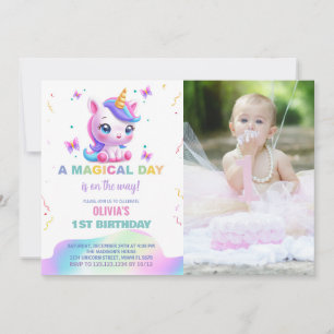 Little Unicorn Rainbow Birthday Einladungen Foto