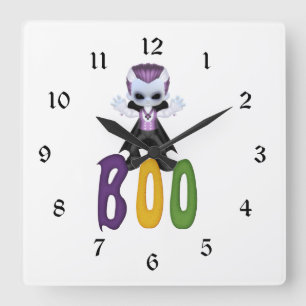 Little Vampire Boo Halloween Quadratische Wanduhr