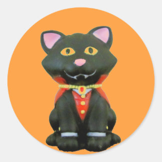 Little Vampire Cat on Orange Runder Aufkleber