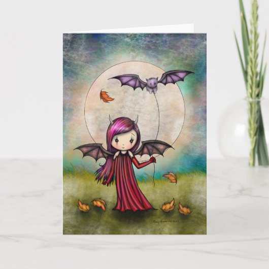 Little Vampire mit Flying Cat von Molly Harrison Dankeskarte (Vorderseite)