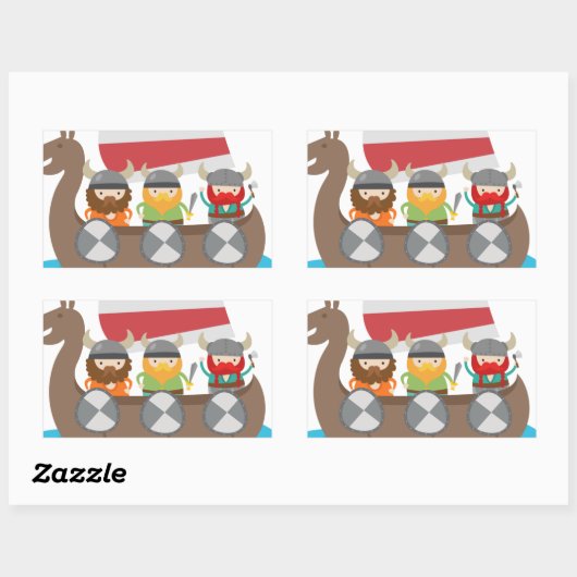 Little Vikings auf Schiff Rechteckiger Aufkleber (Blatt)