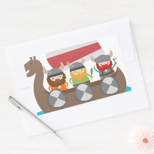 Little Vikings auf Schiff Rechteckiger Aufkleber (Umschlag)