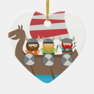 Little Vikings in ship Keramik Ornament
