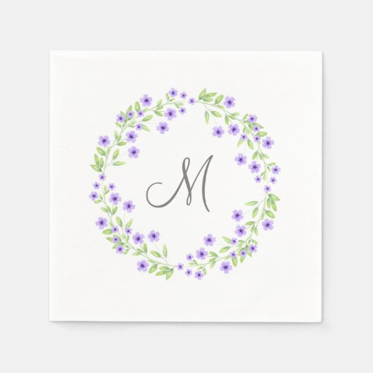 Little Violet Watercolor Blossoms Kranz Serviette (Vorderseite)