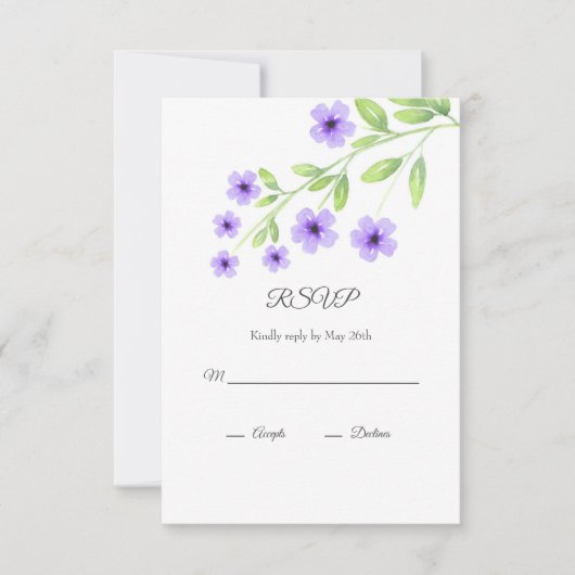 Little Violet Watercolor Blossoms RSVP Card Karte (Vorderseite)